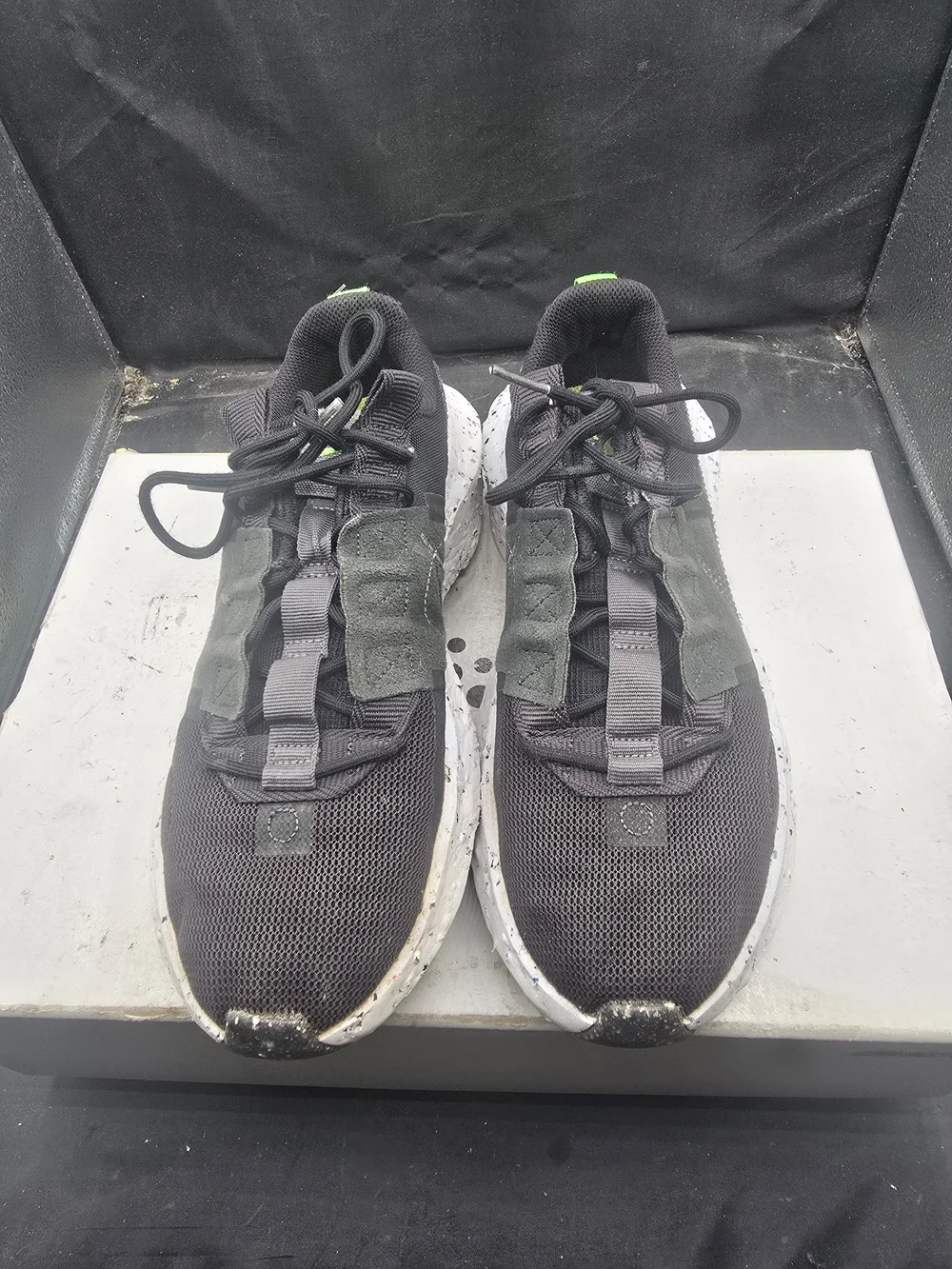 Nike Men’s Black and White Athletic Shoes with Green Accents